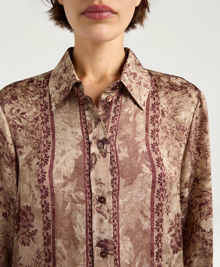 ARLES SHIRT IN PRINTED JACQUARD VISCOSE - BURGUNDY MULTICOLOR