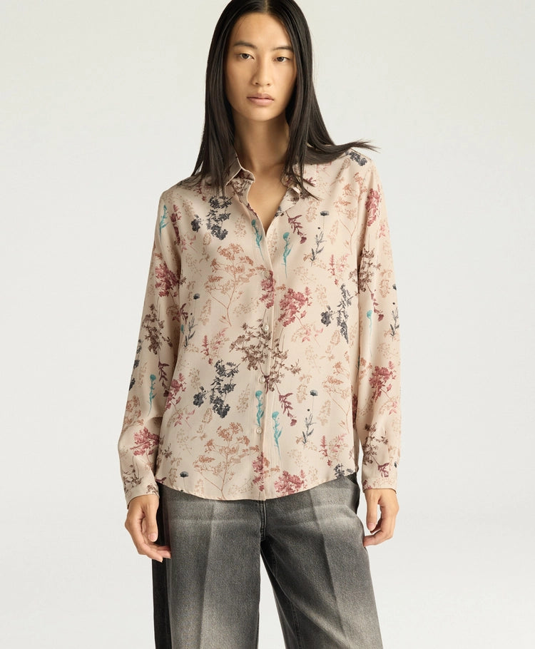MEUDON SHIRT IN PRINTED CREPE DE CHINE - BEIGE MULTICOLOR