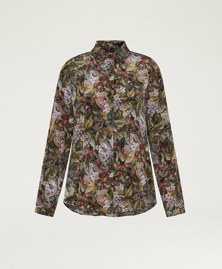 MEUDON SHIRT IN PRINTED CREPE DE CHINE - KHAKI MULTICOLOR