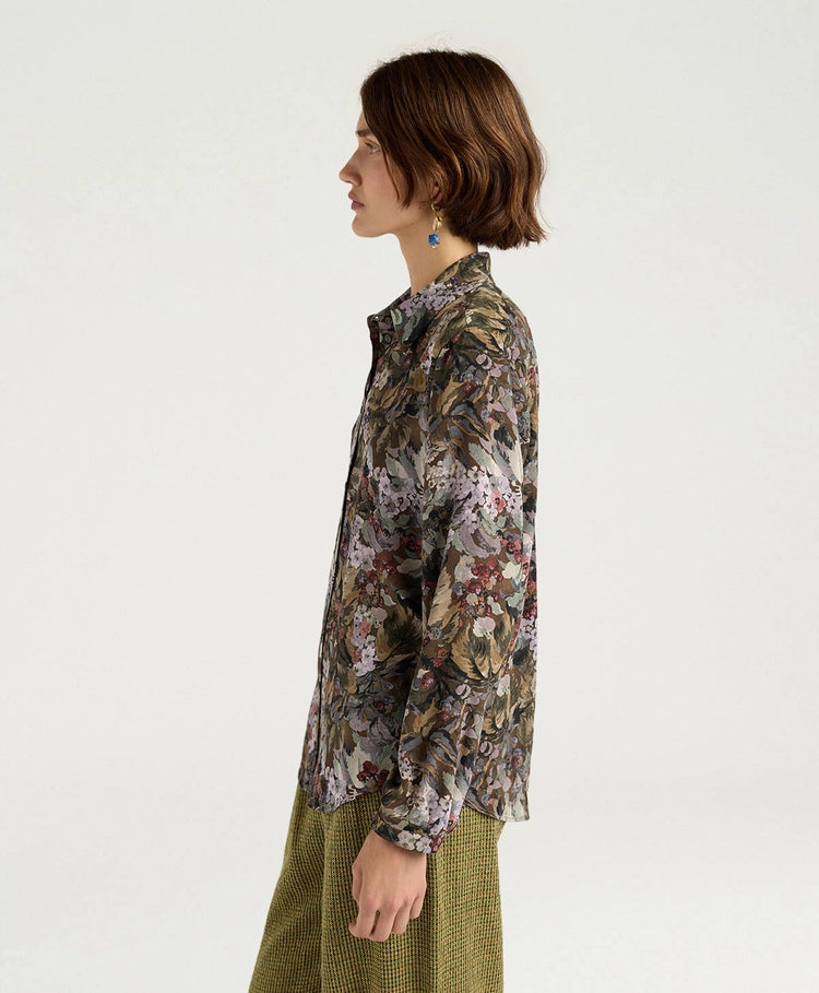 MEUDON SHIRT IN PRINTED CREPE DE CHINE - KHAKI MULTICOLOR