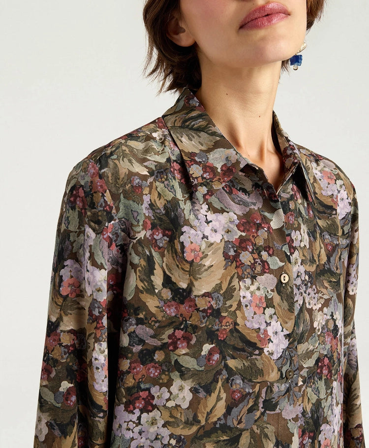 MEUDON SHIRT IN PRINTED CREPE DE CHINE - KHAKI MULTICOLOR
