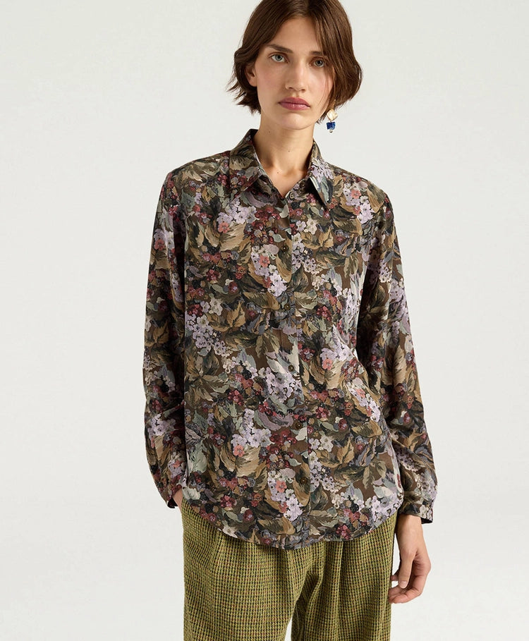 MEUDON SHIRT IN PRINTED CREPE DE CHINE - KHAKI MULTICOLOR