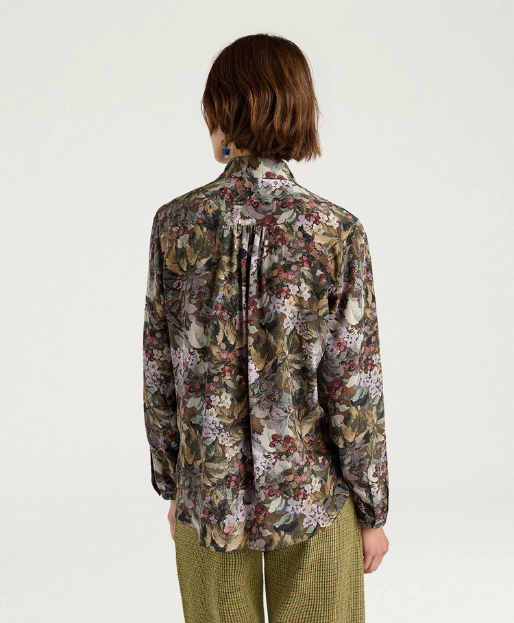 MEUDON SHIRT IN PRINTED CREPE DE CHINE - KHAKI MULTICOLOR