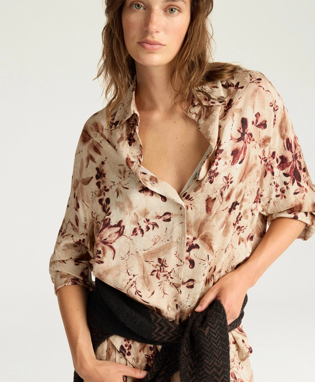 ORCHID SHIRT IN PRINTED JACQUARD VISCOSE - BORDEAUX MULTICOLOR