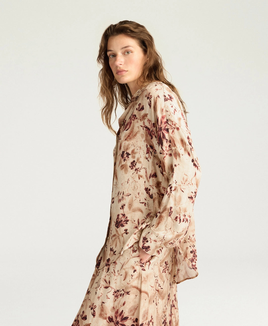 ORCHID SHIRT IN PRINTED JACQUARD VISCOSE - BORDEAUX MULTICOLOR