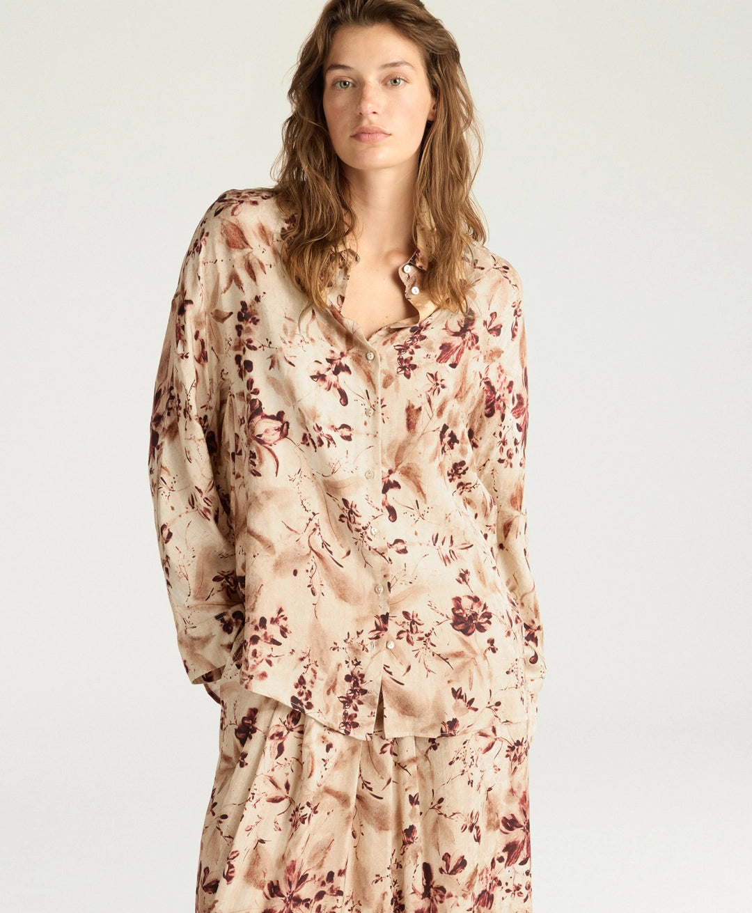 ORCHID SHIRT IN PRINTED JACQUARD VISCOSE - BORDEAUX MULTICOLOR