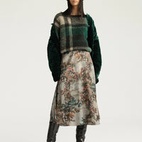 HEBE SKIRT IN PRINTED STRETCH SATIN - MUD MULTICOLOR