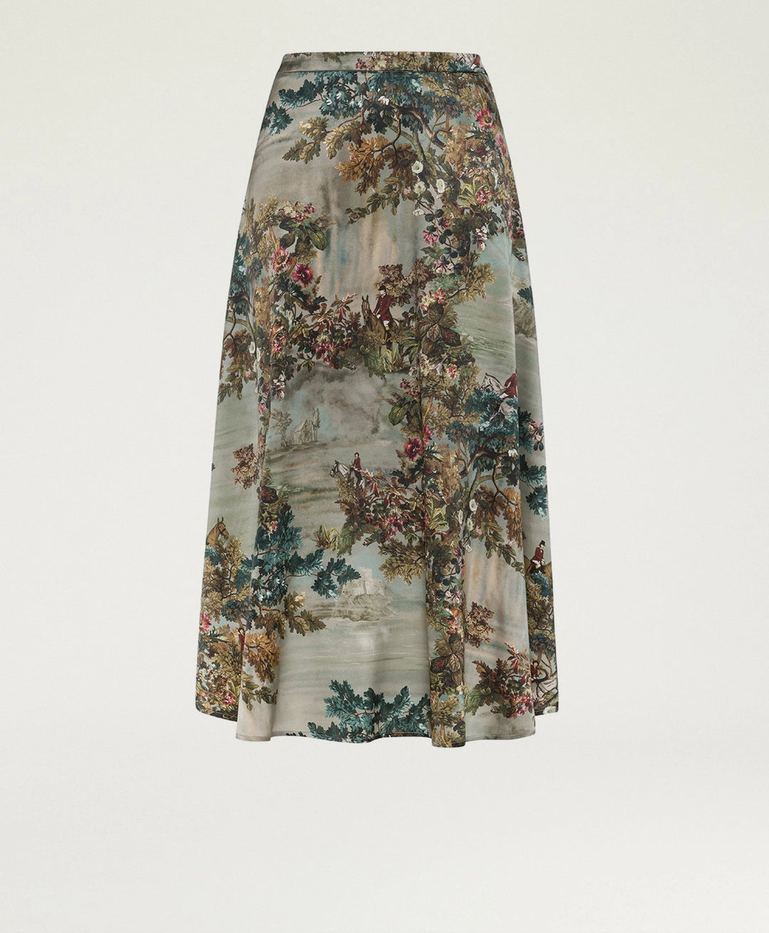 HEBE SKIRT IN PRINTED STRETCH SATIN - MUD MULTICOLOR