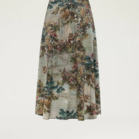 HEBE SKIRT IN PRINTED STRETCH SATIN - MUD MULTICOLOR