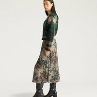 HEBE SKIRT IN PRINTED STRETCH SATIN - MUD MULTICOLOR