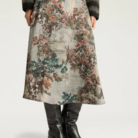 HEBE SKIRT IN PRINTED STRETCH SATIN - MUD MULTICOLOR