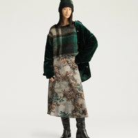 HEBE SKIRT IN PRINTED STRETCH SATIN - MUD MULTICOLOR