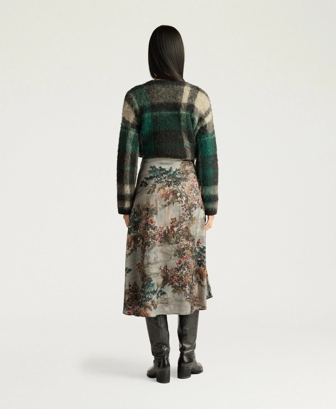 HEBE SKIRT IN PRINTED STRETCH SATIN - MUD MULTICOLOR