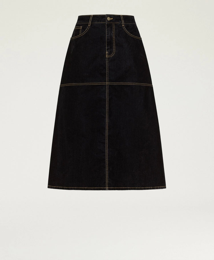 IRELAND SKIRT IN STRETCH FLOCKED DENIM - BLACK