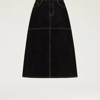 IRELAND SKIRT IN STRETCH FLOCKED DENIM - BLACK