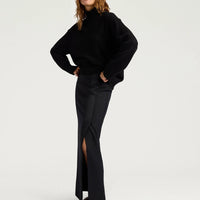 ARIA SKIRT IN SOLID COLOUR CHEVRON WOOL - BLACK