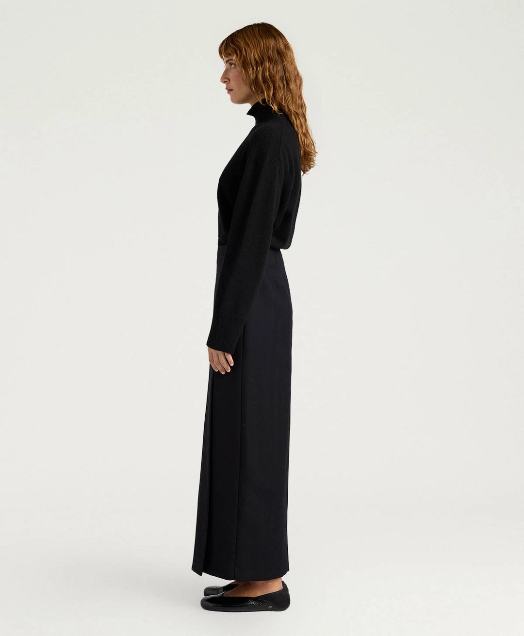 ARIA SKIRT IN SOLID COLOUR CHEVRON WOOL - BLACK