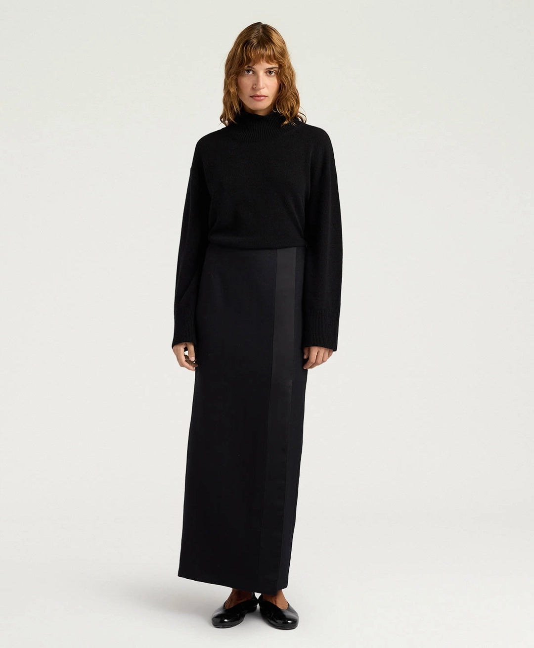 ARIA SKIRT IN SOLID COLOUR CHEVRON WOOL - BLACK