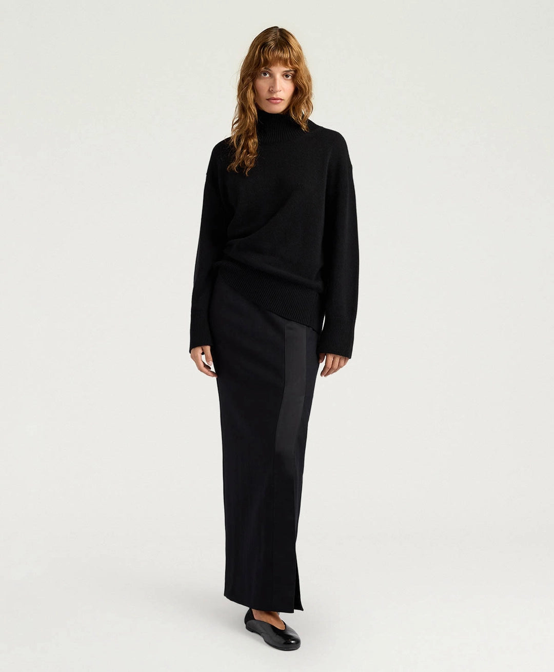 ARIA SKIRT IN SOLID COLOUR CHEVRON WOOL - BLACK