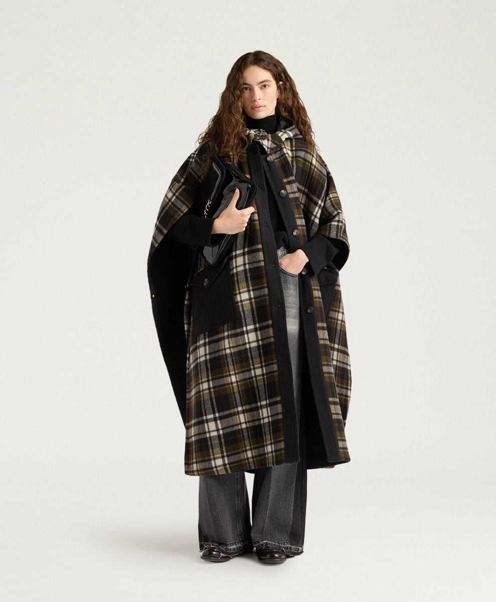 DICKENS COAT IN DOUBLE-FACE WOOL - GREEN MULTICOLOR