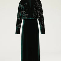 BODIAM DRESS IN EMBROIDERED VELVET - BOTTLE GREEN