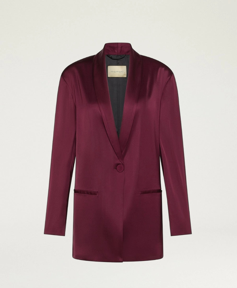 GUNNER JACKET IN STRETCH VISCOSE SATIN - WINE RED