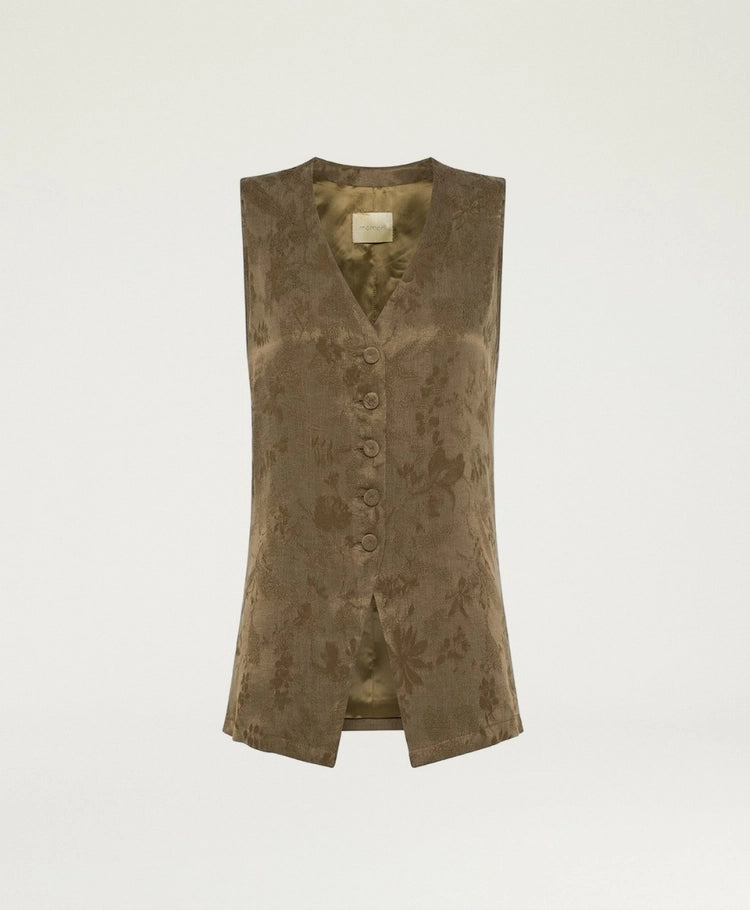 COURTFIELD GILET IN JACQUARD CUPRO - MILITARY GREEN