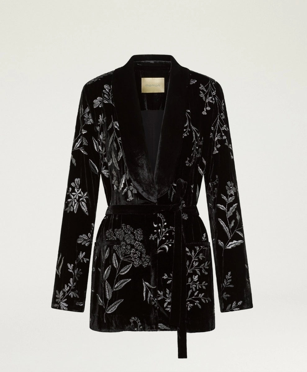 DAHLIA JACKET IN EMBROIDERED VELVET - BLACK