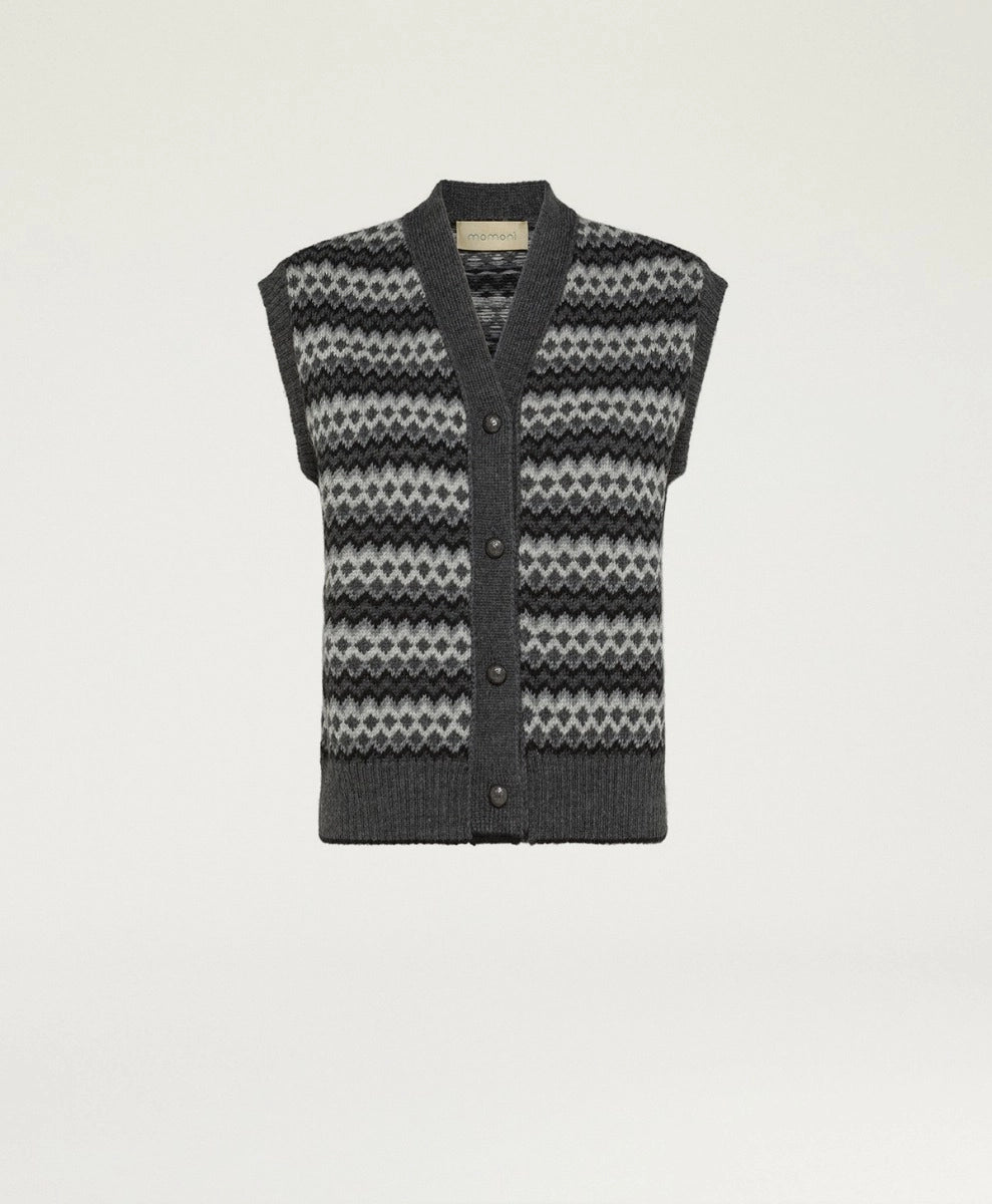 THYME GILET IN JACQUARD - GREY MULTICOLOR