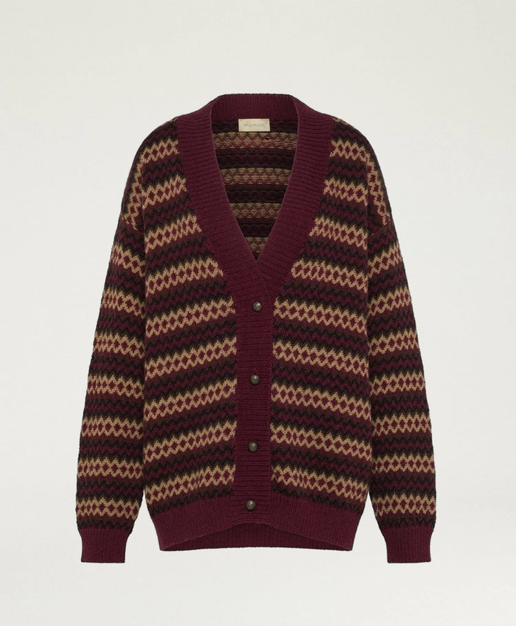 SELWIN CARDIGAN IN JACQUARD - BURGUNDY MULTICOLOR