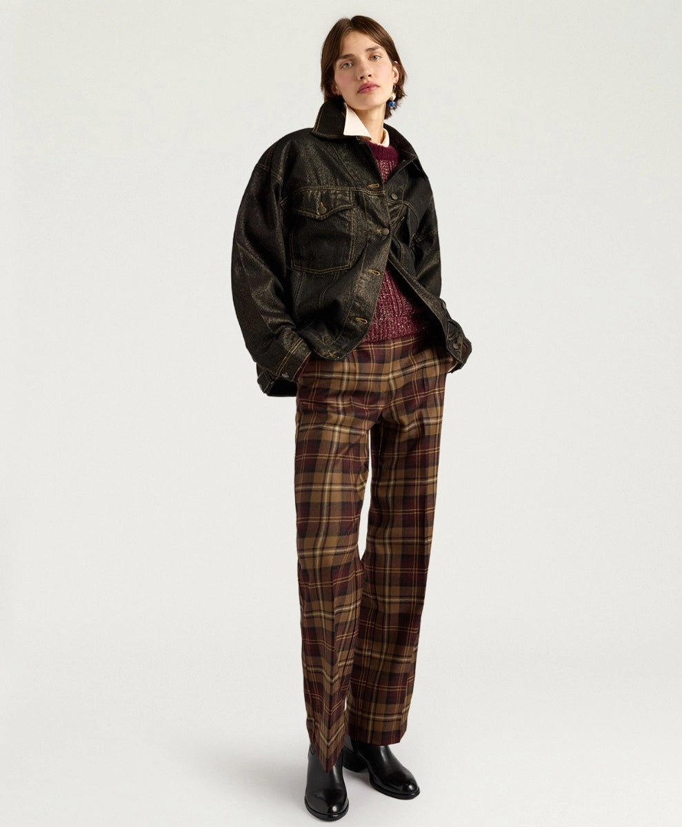 MILTON PANTS IN WOOL TWILL - BURGUNDY MULTICOLOR