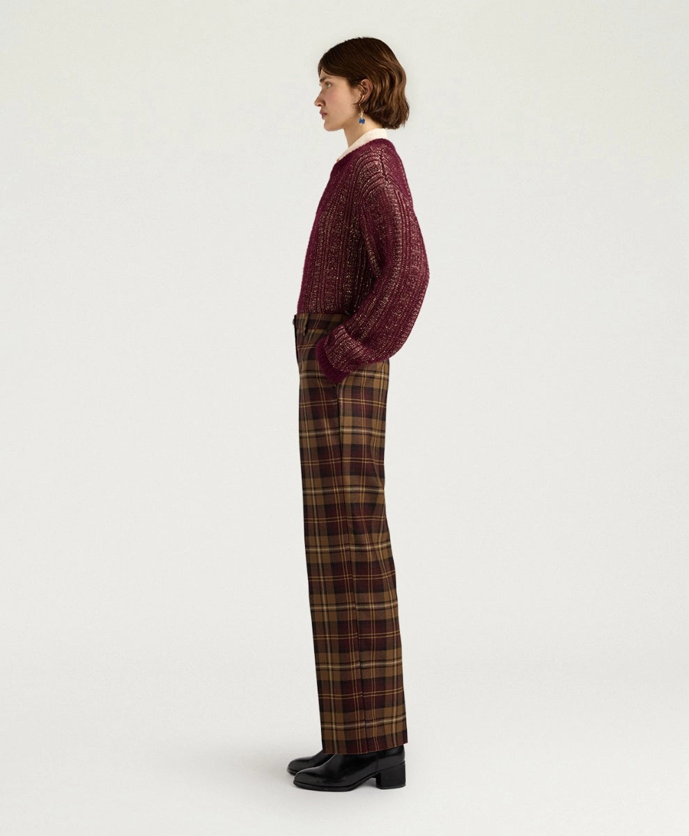 MILTON PANTS IN WOOL TWILL - BURGUNDY MULTICOLOR