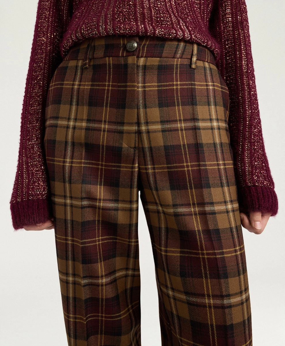 MILTON PANTS IN WOOL TWILL - BURGUNDY MULTICOLOR