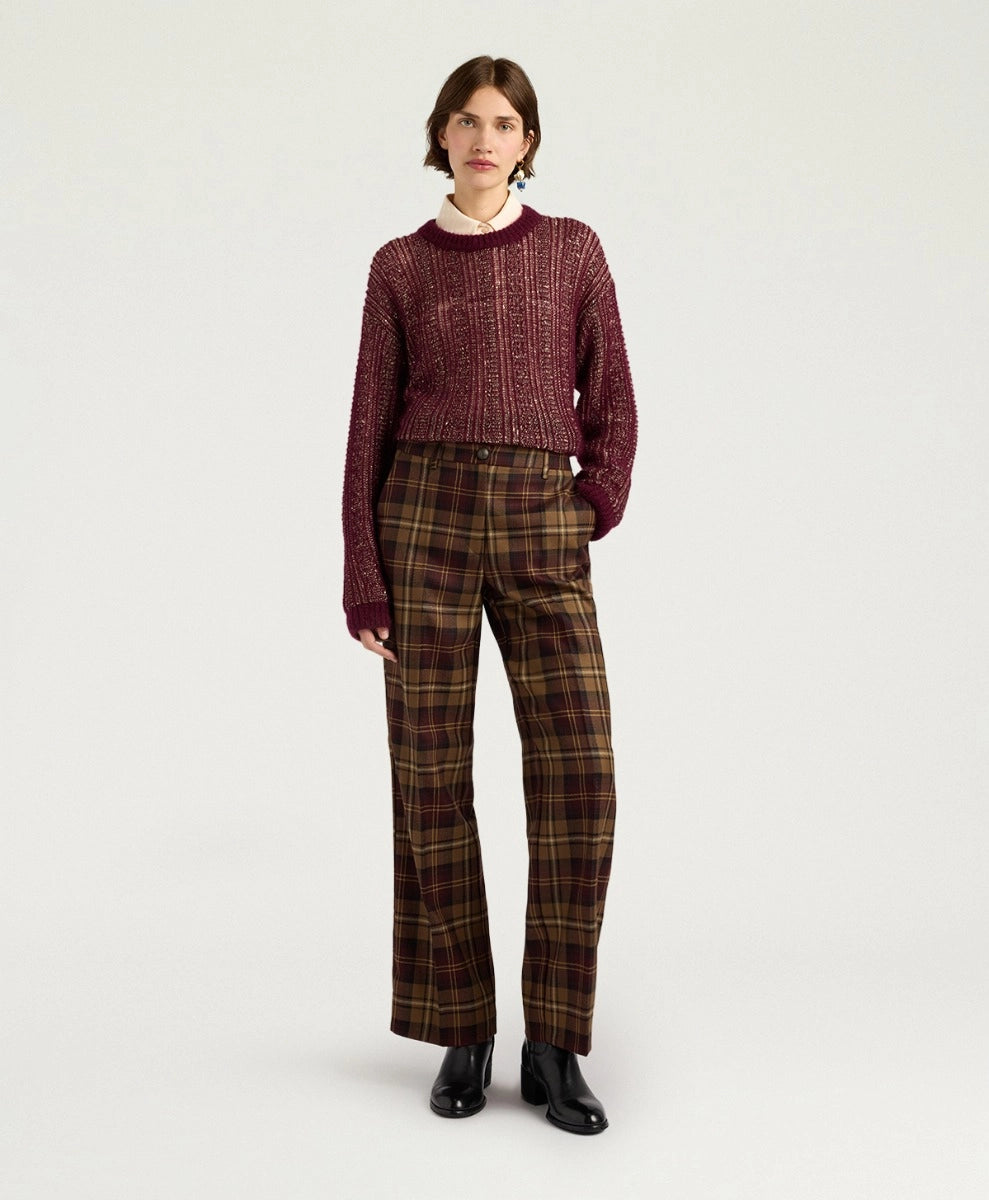 MILTON PANTS IN WOOL TWILL - BURGUNDY MULTICOLOR