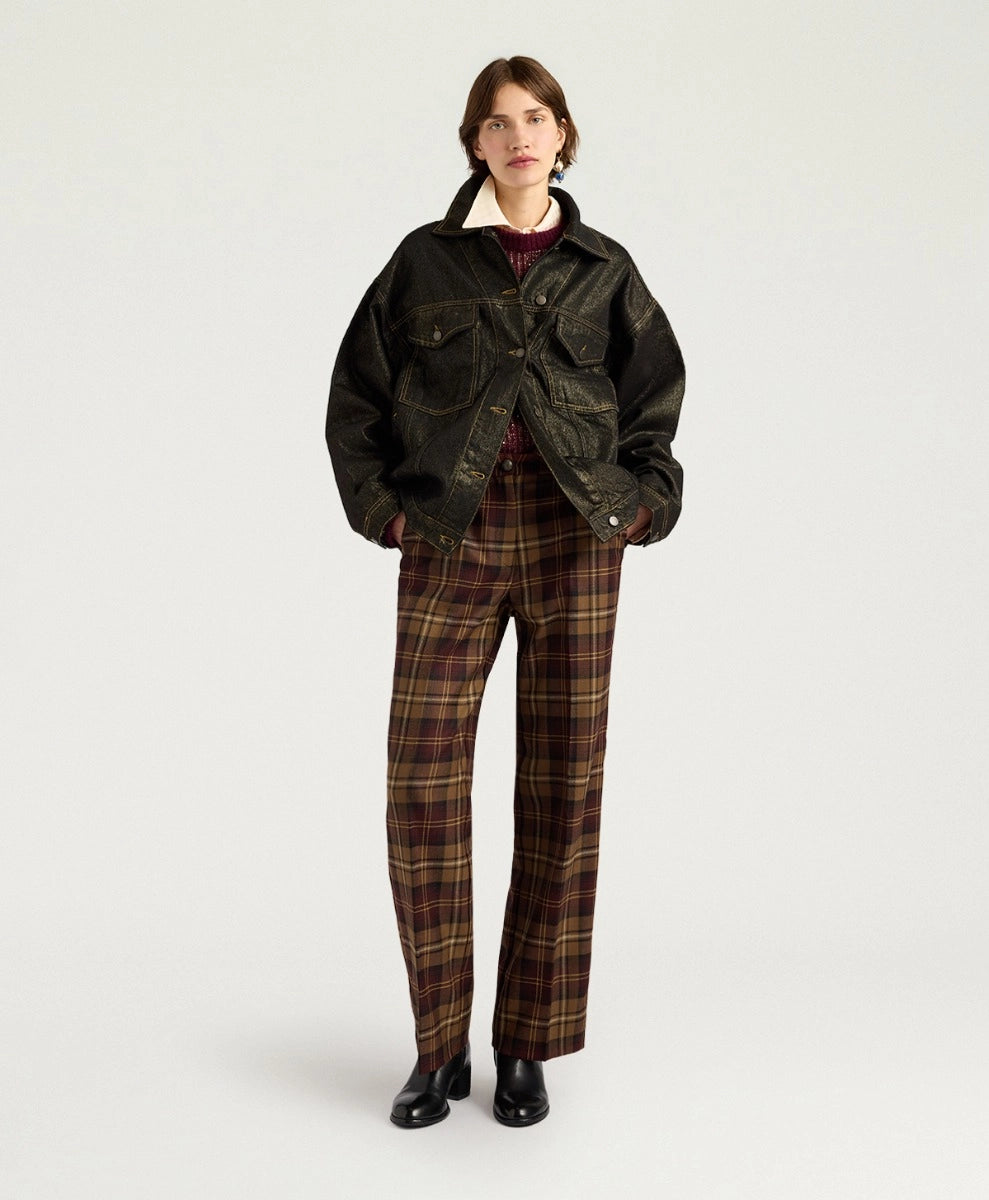 MILTON PANTS IN WOOL TWILL - BURGUNDY MULTICOLOR