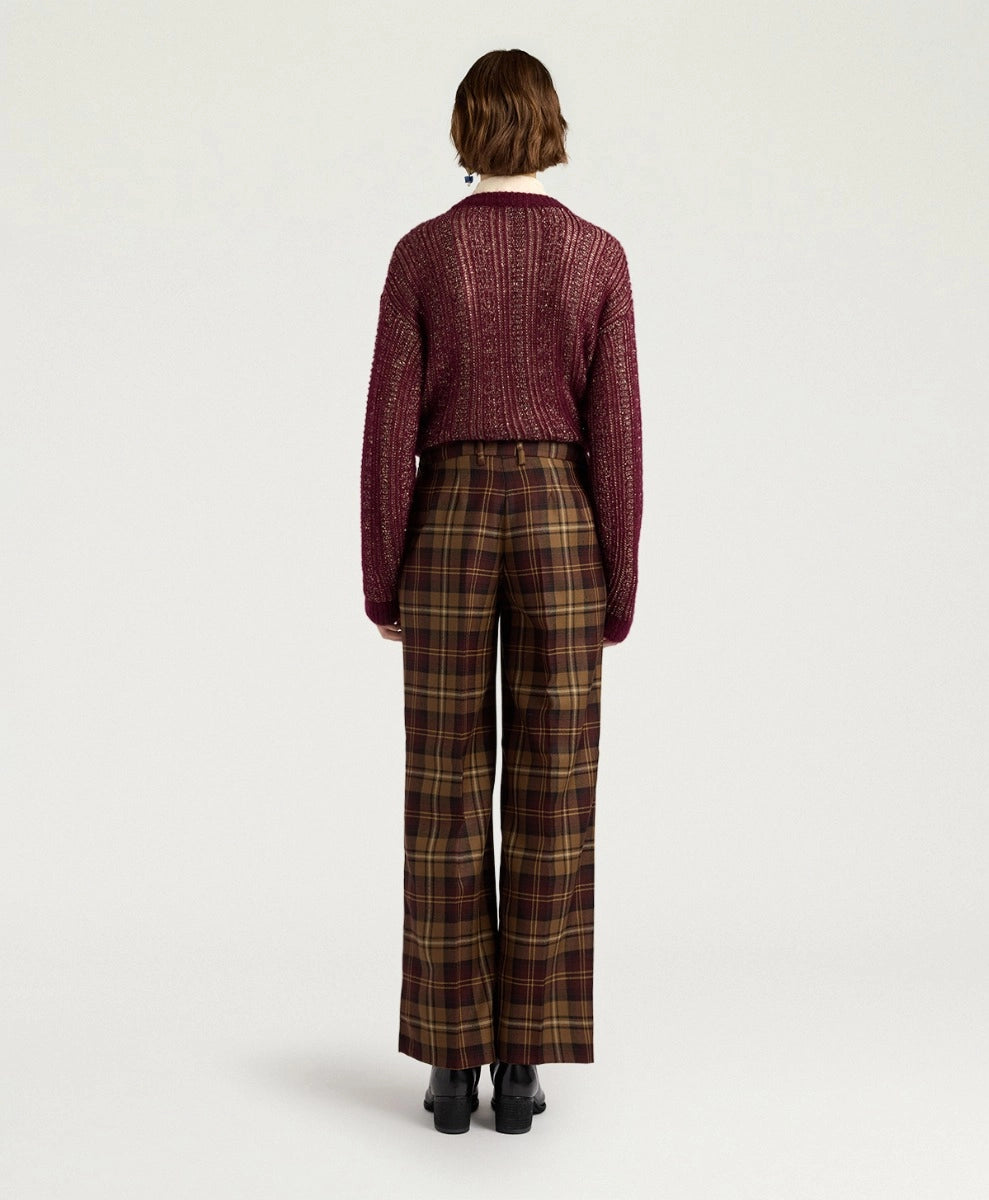 MILTON PANTS IN WOOL TWILL - BURGUNDY MULTICOLOR