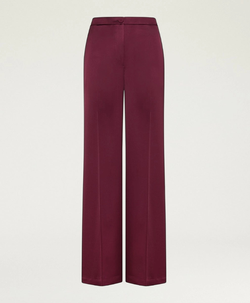 WILDE PANTS IN STRETCH VISCOSE SATIN - WINE RED