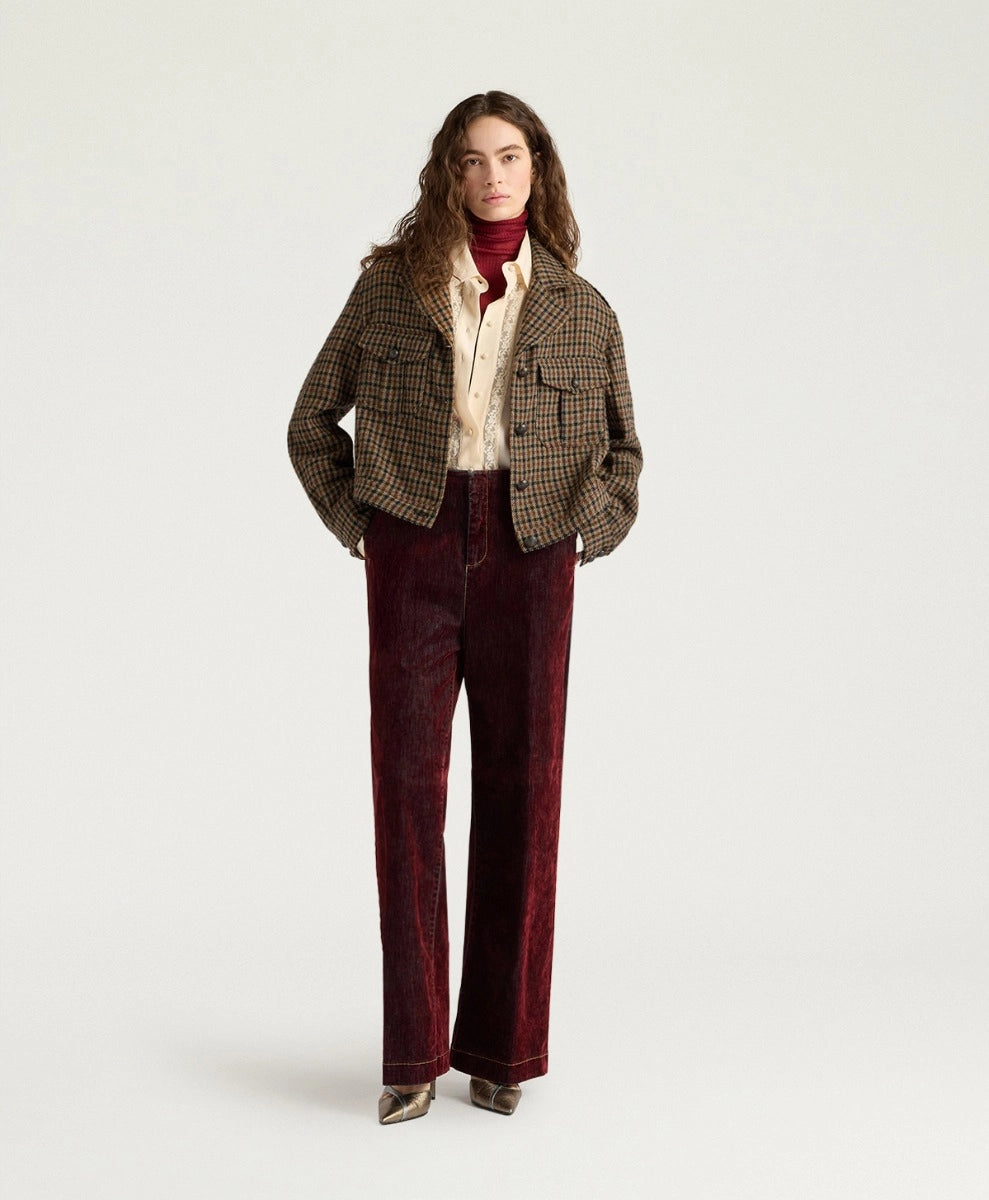 EDIMBURGO PANTS IN STRETCH FLOCKED DENIM - WINE RED