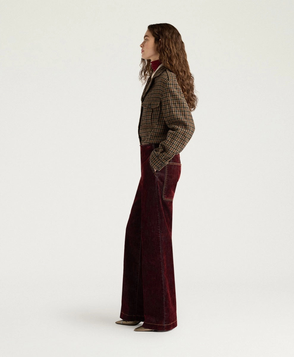 EDIMBURGO PANTS IN STRETCH FLOCKED DENIM - WINE RED