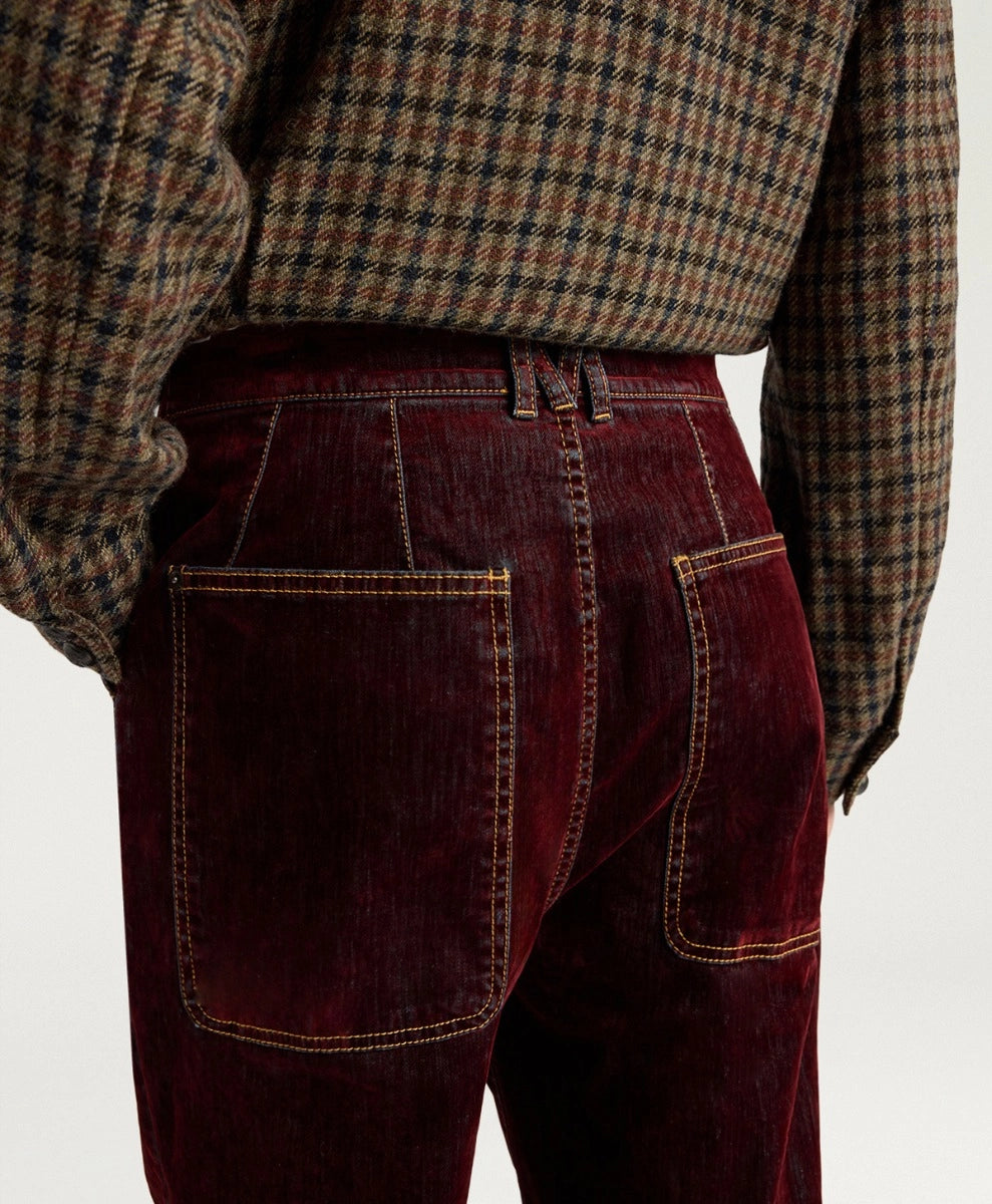 EDIMBURGO PANTS IN STRETCH FLOCKED DENIM - WINE RED