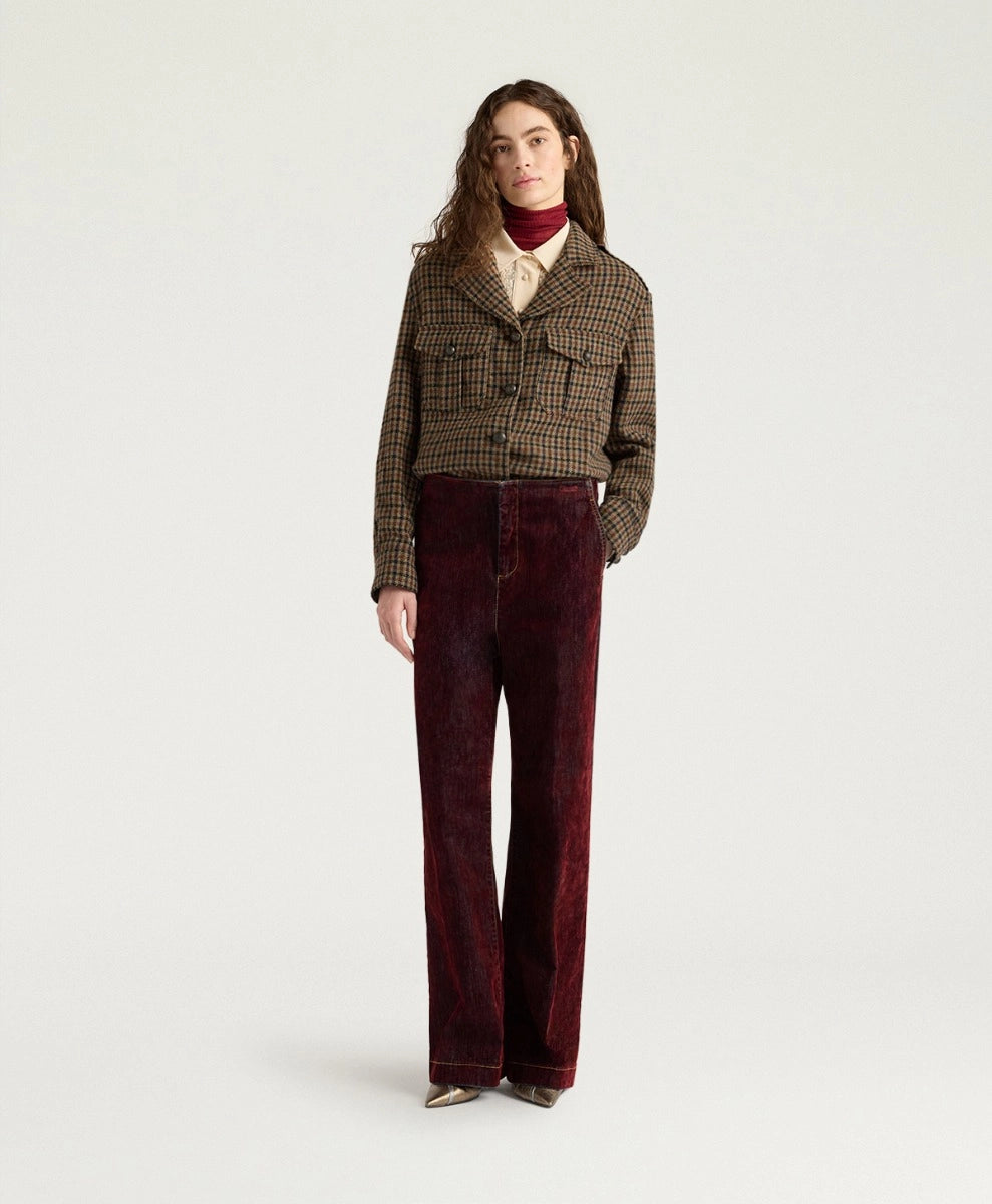 EDIMBURGO PANTS IN STRETCH FLOCKED DENIM - WINE RED