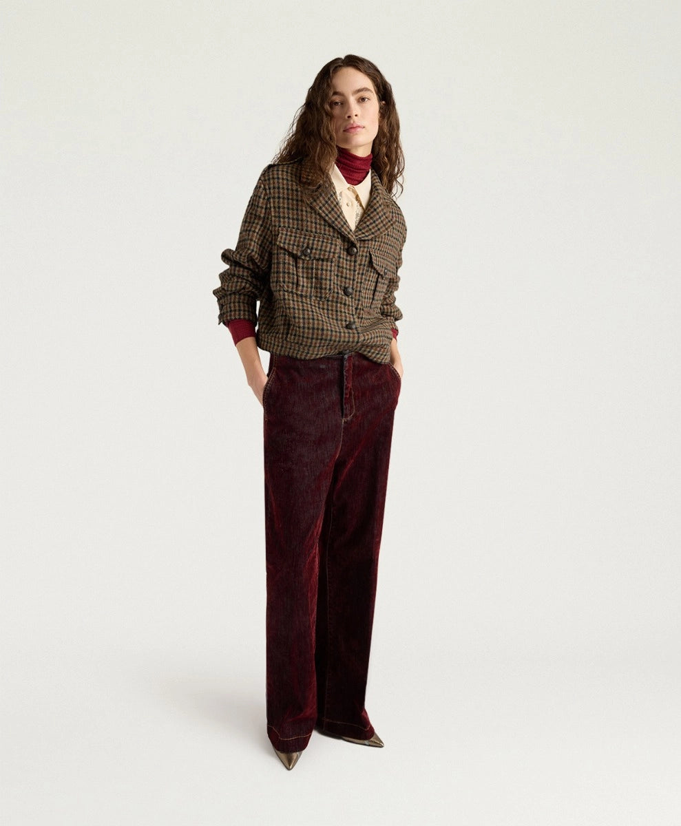 EDIMBURGO PANTS IN STRETCH FLOCKED DENIM - WINE RED