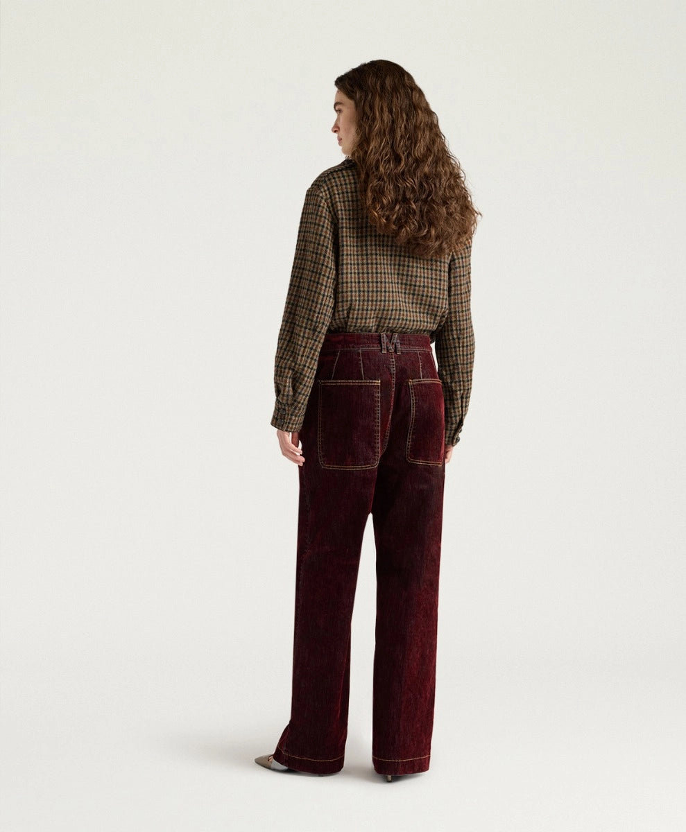 EDIMBURGO PANTS IN STRETCH FLOCKED DENIM - WINE RED
