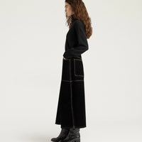 IRELAND SKIRT IN STRETCH FLOCKED DENIM - BLACK