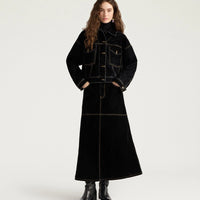 IRELAND SKIRT IN STRETCH FLOCKED DENIM - BLACK
