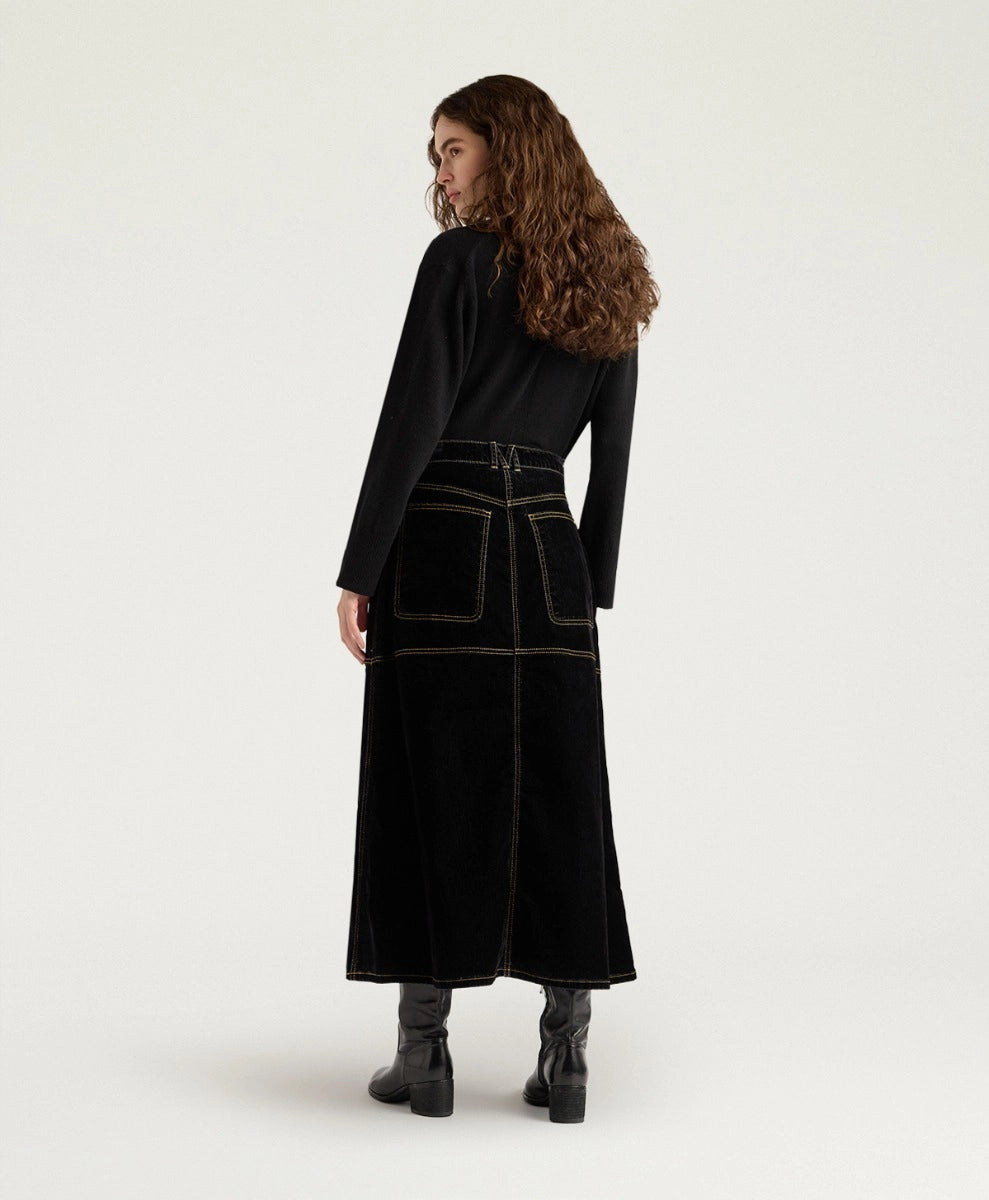 IRELAND SKIRT IN STRETCH FLOCKED DENIM - BLACK