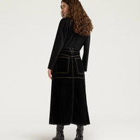 IRELAND SKIRT IN STRETCH FLOCKED DENIM - BLACK