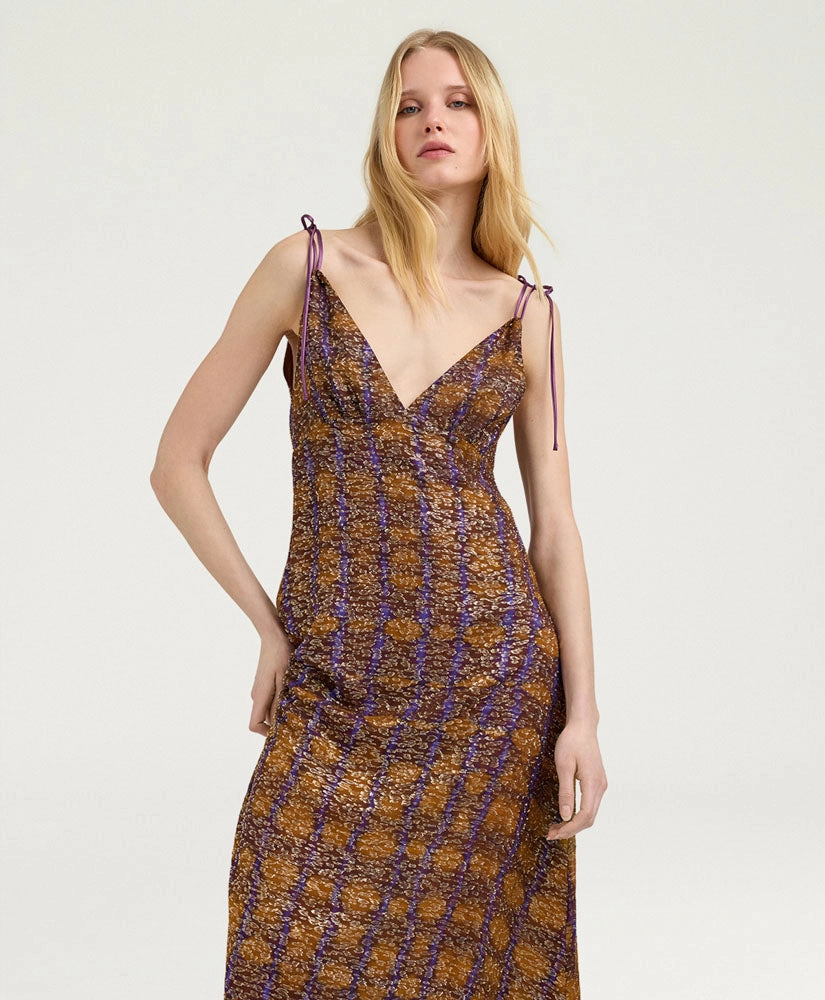 DULCE DRESS IN FIL COUPÉ - CARAMELLO/ORO/VIOLA