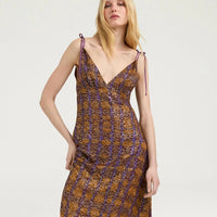 DULCE DRESS IN FIL COUPÉ - CARAMELLO/ORO/VIOLA