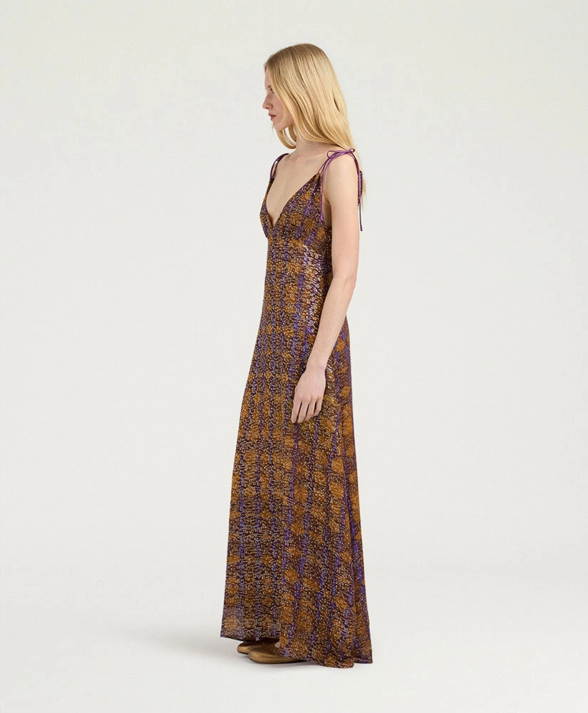 DULCE DRESS IN FIL COUPÉ - CARAMELLO/ORO/VIOLA